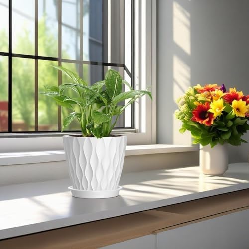 4 Inch Plant Pots, 6 Pack Indoor Flower Pots, Planters with Drainage Holes and Trays for Orchids, Violets, Succulents, Herbs, and Other Plants,White - Image 6