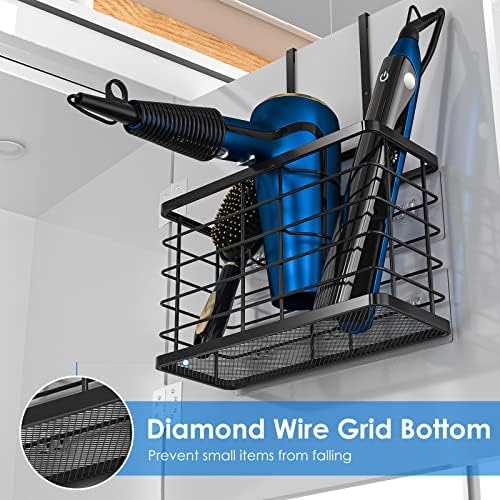 Hair Tool Organizer, Dryer Holder, 3 in 1 Blow Bathroom Organizer Wall Mounted/Cabinet Door for Flat Iron, Curling Straightener, Care & Styling Tools Storage Basket - Image 4