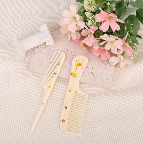 2pcs Baby Hair Comb Set, Yellow Giraffe Mini Fine Tooth & Rat Tail Comb - Image 4