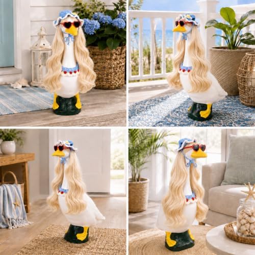 4Pcs Porch Goose Wigs Set Porch Goose Outfits Accessories for Outdoor Statue Accessories Garden Patio Yard Goosey Decoration (4Set Cowl and Wig) - Image 2