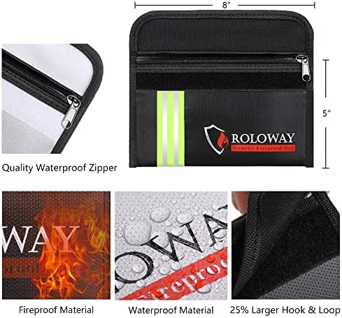 ROLOWAY Small Fireproof Bag (5 x 8 inches) with Reflective Strip, Fireproof Money Bag for Cash, Valuables, Passport, Currency & Keys (2-Pack) - Image 3