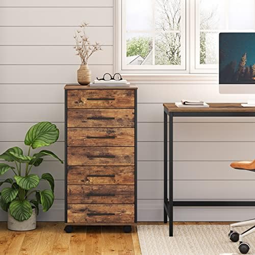 HOOBRO 7-Drawer File Cabinet, Wooden Office Cabinet with Drawers, Mobile Storage Filing Drawer for Home Office, Study, Easy Assembly, Rustic Brown and Black BF07WJ01 - Image 2