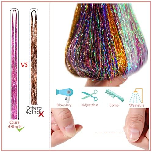 Hair Tinsel Kit, 20 Colors Glitter Tinsel Hair Extensions with Tools - Image 4