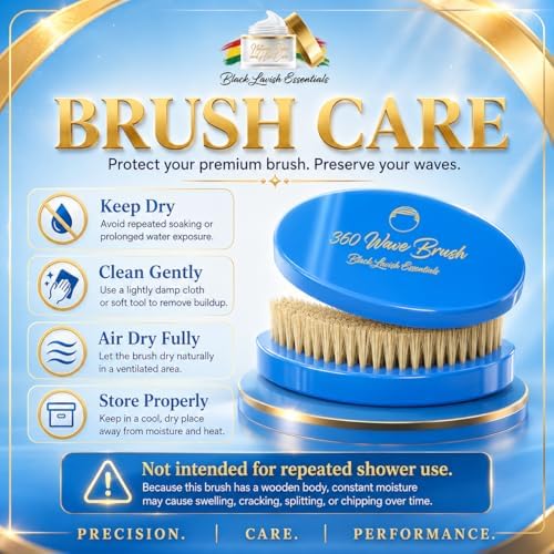 360 Wave Brush, Soft, Build Deeper Waves & Hard Boar Bristle, Curved Design, Black Lavish Essentials Signature (Soft Brush, Sky Blue) - Image 6