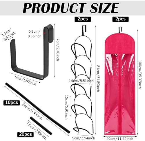 10 Pcs Wig Hangers Rack for Multiple Wigs, Dust-proof Storage Bag, Hot Pink - Image 2
