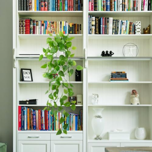 LOYWREE Small Fake Hanging Plant Artificial Potted Plants for Indoor Outdoor Aesthetic - 39in Realistic Faux Hanging Pothos with Ivy Vine for Shelf Decor in Home Office Gardens Greenery (White Pot) - Image 5