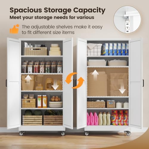 Yizosh 71" White Metal Kitchen Storage Cabinet,Garage Tool Storage Cabinets - Image 5