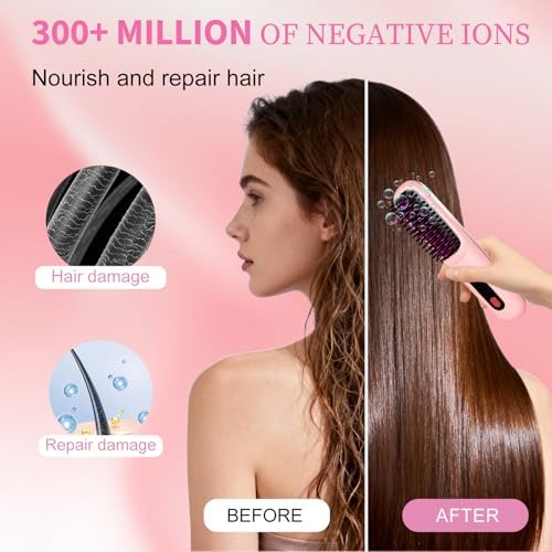 Go Brush Pro for Short Hair 2026, Portable Straightener Brushs for Travel, with LCD Temperature Display, Fast Heating Cordless Mini Hair Brushs(Pink) - Image 2