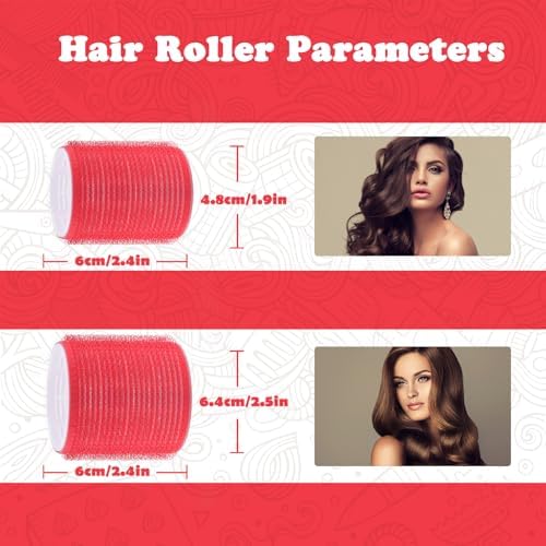 Sungenol Hair Rollers 24 Pcs Self-Grip Heatless Curlers Set for Volume - 12 Extra Large & 12 Large with Clips, Comb and Makeup Bag for Long Hair Salon Blowout (24, Red) - Image 5