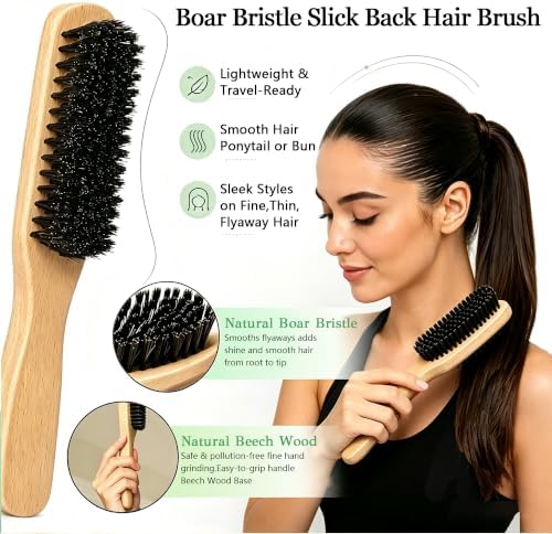 Hair Brush for Fine Thin Hair – Beechwood Boar Bristle Slick Back Brush Set - Image 4