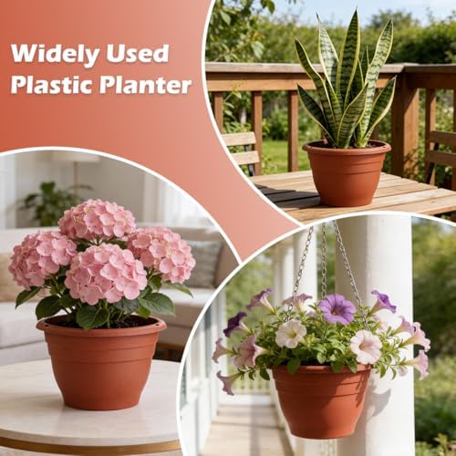RooTrimmer 3 Pack 11 Inch Plant Pots Lightweight Planters with Drainage Holes,Durable Indoor & Outdoor Flower Pots for Garden,Patio & Home Decor(Pottery Red) - Image 3