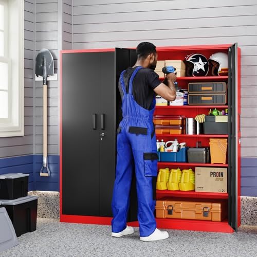 Yizosh Metal Storage Cabinet with Lock Doors and 5 Adjustable Shelves,- 72" Garage Storage Cabinet for Home,Office,Garage,School - Image 2