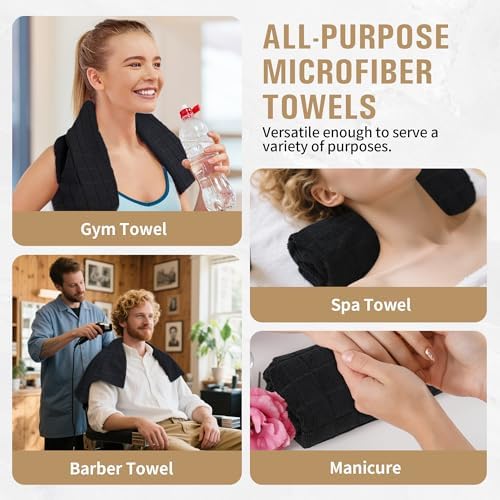 Salon Towels, 24 Pack Black Microfiber Hair Towel, 16 x 27 Inches - Image 7