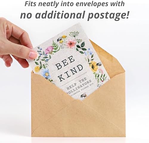 Bentley Seed Co. | Bee Kind Pollinator Flowers | Beautiful Bee Art Kraft Look Seed Packets | Environmental Favors Cards for Guests | Wildflower Mix Seed Packets | Eco-Friendly Hand Out Gift | 25 Pack - Image 3