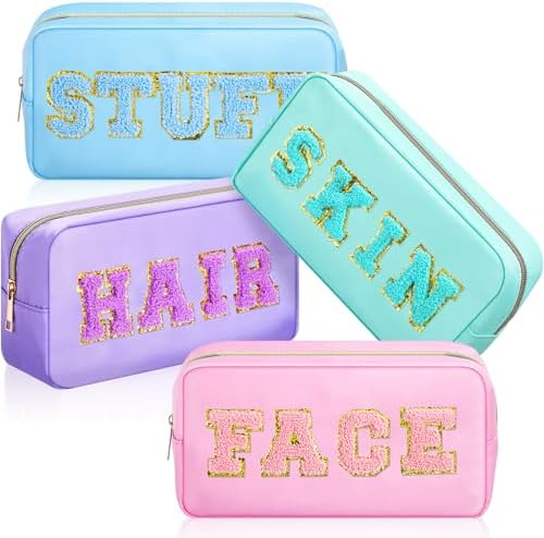 Remerry 4 Pcs Preppy Makeup Bags,Light Blue, Green, Purple, Pink by Remerry