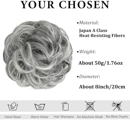 CJL HAIR Large Messy Bun Hair Piece Wavy Curly Scrunchies Synthetic Chignon Ponytail Hair Extensions Thick Updo Hairpieces for Women Dark Grey - Image 2