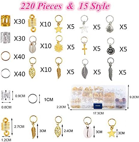 220-Piece Braiding Hair Rings - 15 Styles, Jewelry for Braids, Clips, Pendants, Headbands & Accessories - Image 2
