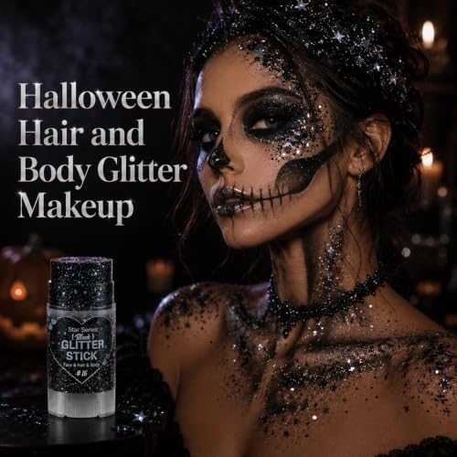 Go Ho Black Glitter Stick,Halloween Hair Face Body Shimmer for Women Kids - Image 5