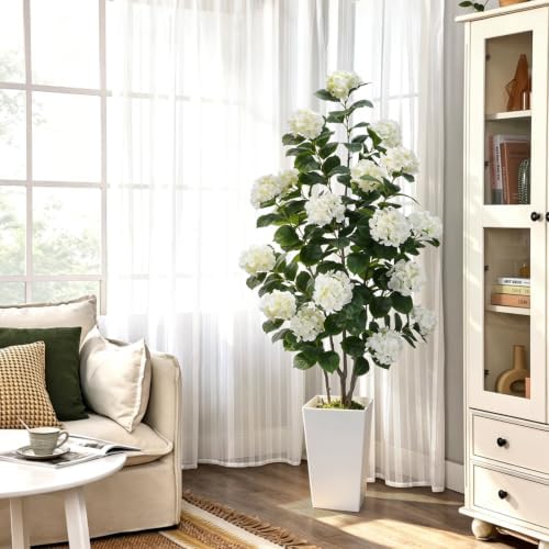 GTIDEA 6FT White Hydrangea Artificial Trees with Tall Planter for Porch - Image 5