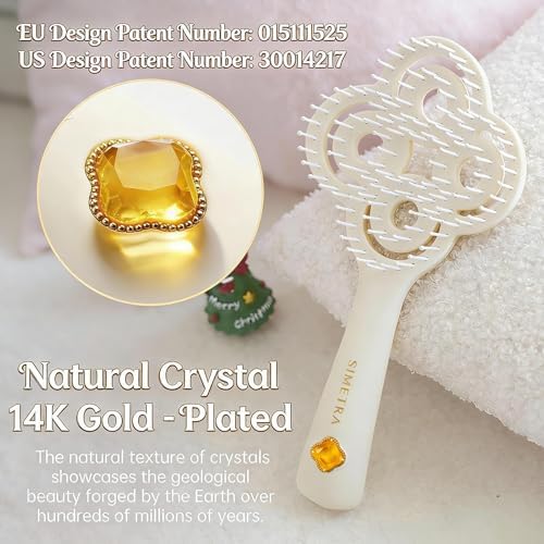 Simetra Detangler Hair Brush for Woman and Men, Original Detangling Brush for Curly Hair/Fine &Thick/Wet & Dry Hair, Flexible Bristles Hairbrush - Natural Crystal Inlay & 14K Gold Plating - Image 2