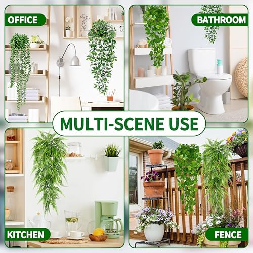 Palonu Artificial Hanging Plants for Shelf, 4 Pack Fake Potted Greenery Plant Faux Mandala Vine, String of Pearls, Ivy Vine,Persian Grass Fern in Pot for Desk Home Bathroom Farmhouse Room Table Decor - Image 4