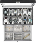 Kukikan Mens Watch Box Jewelry Organizer,12-Slot 2-Layer Watch Case -Grey by KUKIKAN
