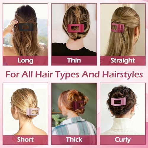 French Flat Hair Clips for Women 6pcs Hair Claw Clips for Thick or Thin Hair Matte Claw Clips for Girls Barrettes Non-Slip Strong Hold Hair Accessories for Women (Pink Purle) - Image 6