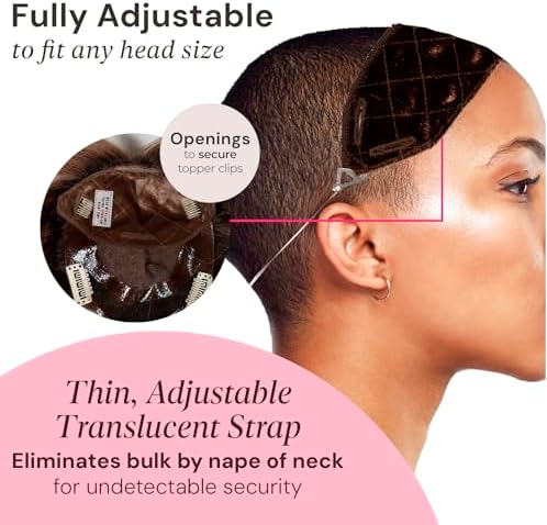 MILANO COLLECTION Glueless Top Grip for Hair Topper & Wiglets, Adjustable Translucent Strap with Side Openings, Top Headband for Your Wig or Topper, Includes Clips, Brown, Medium - Image 3