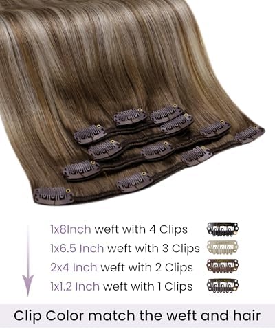 LaaVoo Clip in Hair Extensions Ombre Human Hair, 18inch 5pcs 80g - Image 2