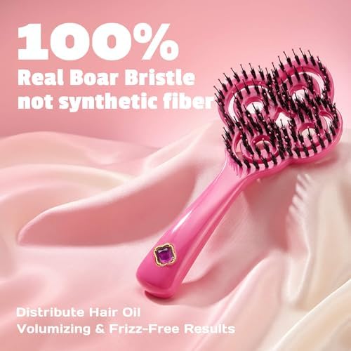SIMETRA Lucky Hair Brush for Women, 14K Gold Plated Wet Brush Detangling Brush for All Hair Types, Natural Crystal Inlay Boar Bristle Hair brush, Curly Detangler HairBrush for Scalp Massage Gift - Image 3