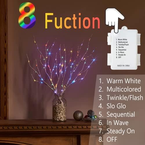 Birchlitland Lighted Birch Branches Battery Operated 18IN 70 LED 8 Function, White or Multiple Colors, Artificial Decorative Branch Lights for Home and Holiday Decoration Indoor Outdoor - Image 6
