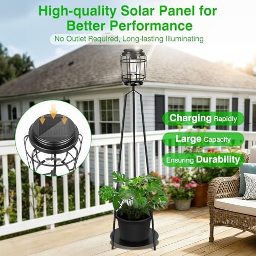 TOWPONICS 40.75'' Outdoor Floor Lamp with Planter Stand,Flower Pots - Image 5