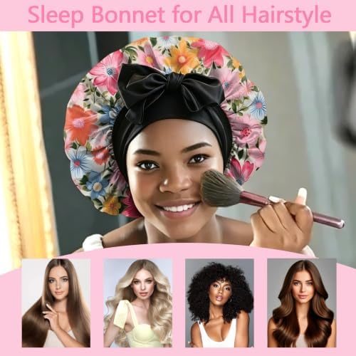 Satin Hair Bonnet Silk Bonnet for Sleeping Double Layer Elastic Tie Band Adjustable Reusable Hair Cap Cute Women Girls - Image 4