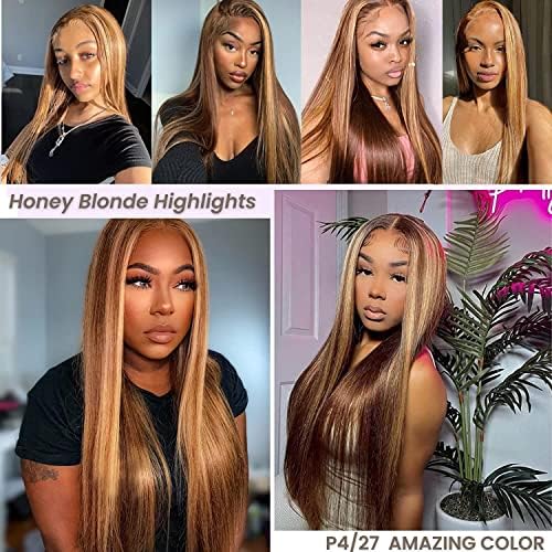ALHER Small Cap Lace Front Wigs Human Hair 30 IN #4/27 Honey Blonde Highlight Straight 13X4 Lace Frontal Wig With Baby Hair 200% Density, Small Cap 21-21.5 Balayage Piano Colored Wig for Black Women - Image 2