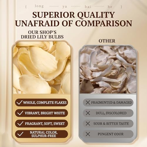 CHADUO Dried Lily Bulbs No Additives & Sulfur Free Natural Herbal Tea 7.05oz/200g Edible Dried Lilies Flowers Bulbs Bai He Dried Lily Bulb for Tea,Cooking,Porridge 百合干 龙牙百合 银耳莲子羹原料 - Image 6