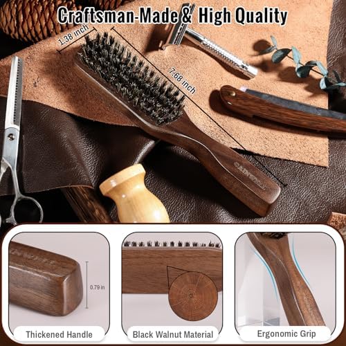 GAINWELL Mens Wild Boar Bristle Hair Brush for Men, Slick Back Hair Brush with Stiff Bristles for Thick & Thin Hair, Beard Brush Natural Black Walnut Wooden Handle Hairbrush - Image 3
