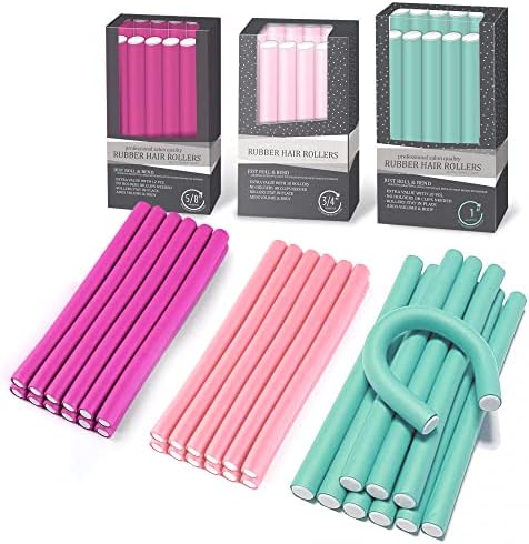 My Beauty Spot Flexi Rods Foam Hair Rollers 3/4" 5/8" and 1" Diameter Professional Salon Quality 12 Pcs Rubber Hair Rollers for Long, Medium and Short Hair (Grey) - Image 2