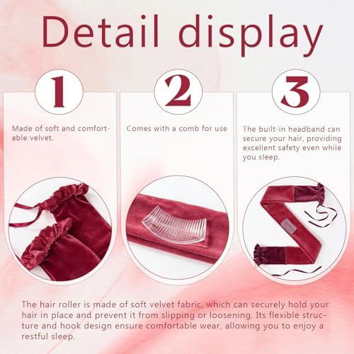 Curling Tie New Hair Curlers to Sleep in, Heatless Curls Overnight Headband, Soft Ribbon Wrap for Long Hair, Perfect Natural Curls Bouncy Curls Hairstyle Hair Suitable for All Hairs Types(Red) - Image 5