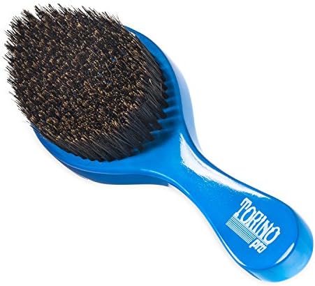 Torino Pro Wave Brushes by Brush King - Medium Curve Waves Brush #350 - Blue, Boar Bristles, Oval, for 360 Waves Hair Care by TorinoPro