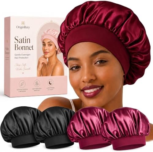 4Pcs Silk Satin Hair Bonnets for Sleeping Women Men Sleep Cap by Originbuty