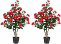 3ft Artificial Camellia Tree 2 Pack, 36" Faux Potted Camellia Plant with Vibrant Red Silk Flowers, UV Resistant Fake Flowering Tree for Front Porch Indoor Outdoor Home Office Floor Decor by LeafVerse