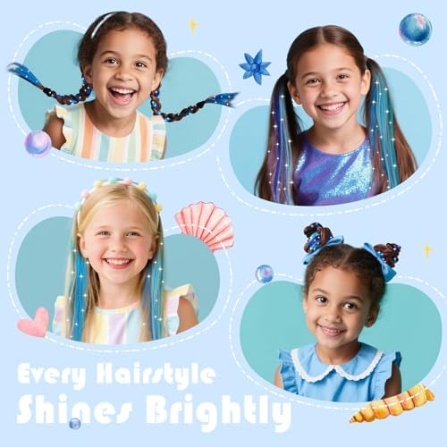Blue Hair Tinsel Extensions for Girls, Clip in Hair Tinsel Kit - Image 4
