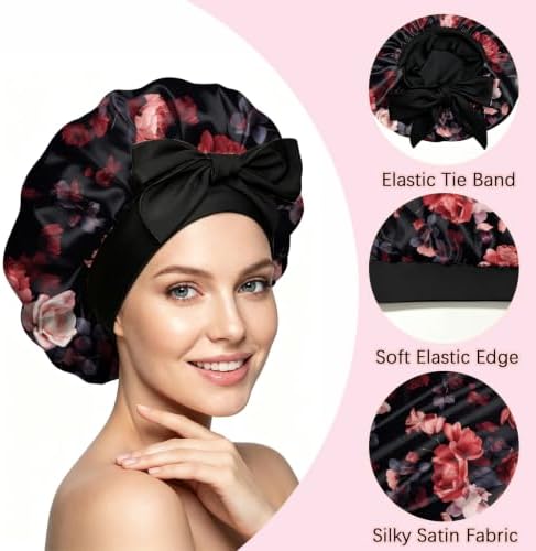 Satin Hair Bonnet Silk Bonnet for Sleeping Double Layer Elastic Tie Band Adjustable Reusable Hair Cap Cute Women Girls - Image 3