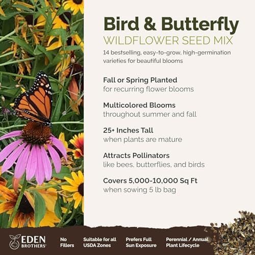 Eden Brothers Bird & Butterfly Wildflower Mixed Seeds for Planting, 5 lb - Image 2