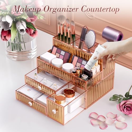 Youdepot Golden Tempered Glass Vanity Organizer for Cosmetics - Image 4