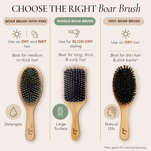 Boar Bristle Paddle Brush for Long & Thick Hair, Works on Dry & Wet Hair - Image 5