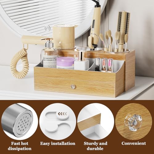 GFWARE Hot Hair Styling Tool Organizer with Drawer & 3 Cooling Cups, Wood - Image 4