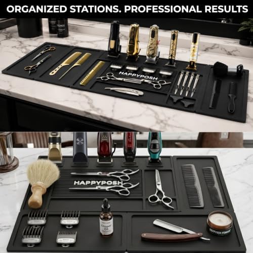Magnetic Barber Mats for Clippers, Large 4-Piece Modular Barber Station Organizer with 5 Strong Magnets, Non-Slip Magnetic Tool Mat for Professional Barber Shop & Salon Accessories - Image 2