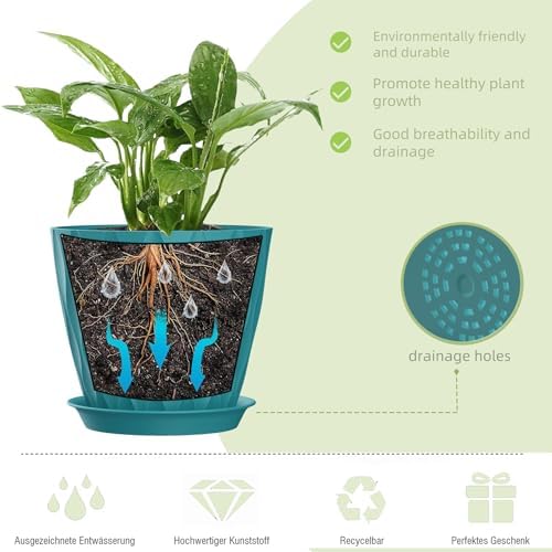 7 Inch Plant Pots 5 Pack, Flower Planters with Drainage Holes and Trays,Plastic Pots for Indoor Outdoor Plants,Green - Image 3