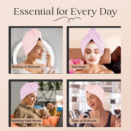 Lili&James 100% Cotton Hair Towel Wrap for Women & Kids – 420 GSM Quick Dry Hair Turban with Double Button Loop, Anti Frizz Non Microfiber Hair Drying Towel for Curly, Long & Thick Hair (Lilac+Pink) - Image 7